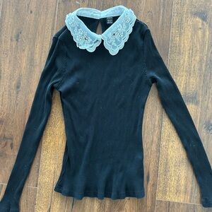 SHEIN Black Top with Lace Peter Pan Collar